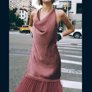 Zara Pleated Midi Dress Semi-Sheer Crinkle Effect Flappercore 1920’s Size Small